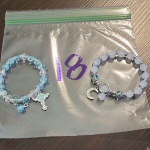 Blue and White Beaded Bracelets Set